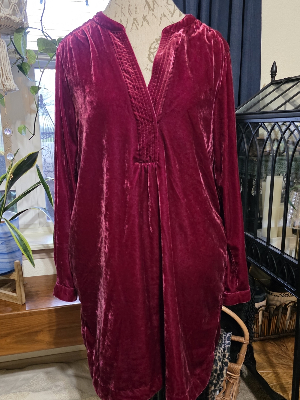 Anthropologie Melody Velvet Tunic Dress Long Sleeve Pockets